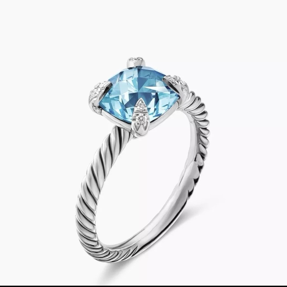David Yurman 8mm Blue Topaz Ring Size 6
